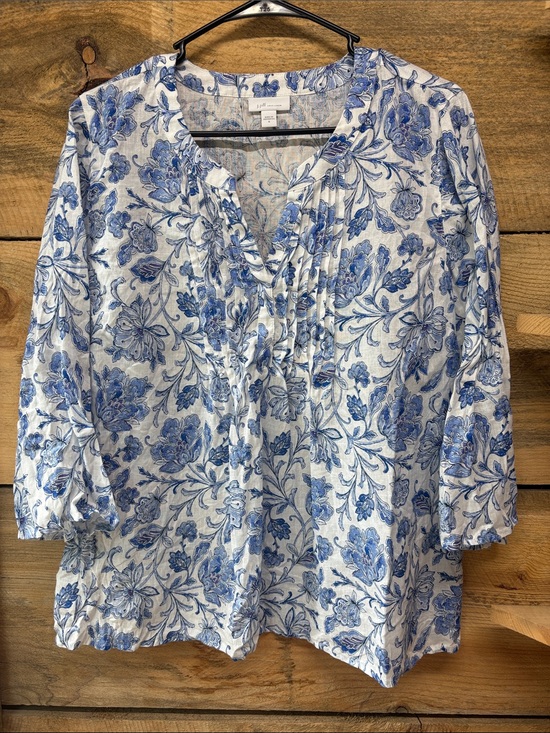 J. Jill Tops - J. Jill Pleated 3/4 Sleeve V Neck Blouse